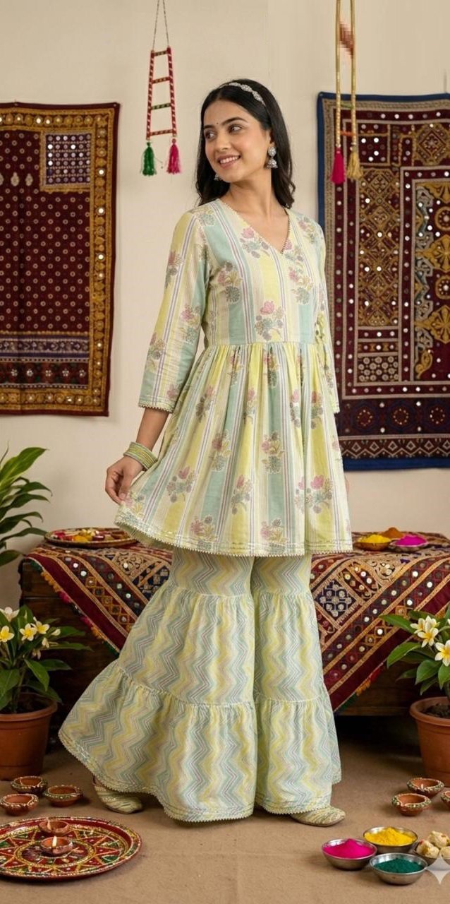 Amrah Wholesale Naisha K 1127 Cotton Printed Kurti With Sharara - Amrah Wholesale