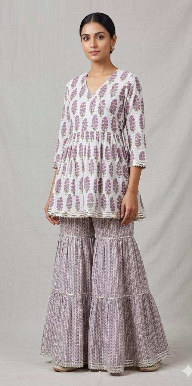 Amrah Wholesale Naisha K 1127 Cotton Printed Kurti With Sharara - Amrah Wholesale