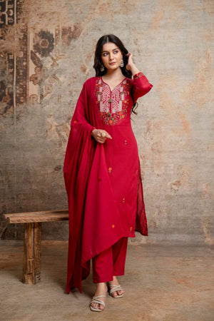 Amrah Wholesale Naisha K 1129 Cotton Silk Embroidered Kurti Pant Dupatta Set - Amrah Wholesale