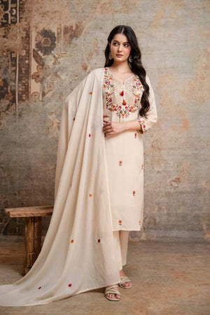 Amrah Wholesale Naisha K 1129 Cotton Silk Embroidered Kurti Pant Dupatta Set - Amrah Wholesale
