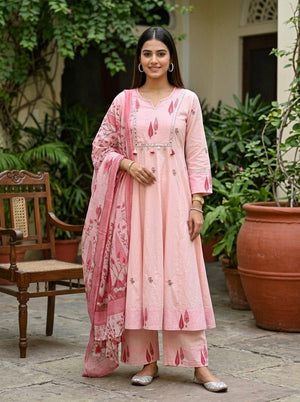 Amrah Wholesale Naisha K 1131 Mul Cotton Embroidered Kurti Pant Dupatta Set - Amrah Wholesale
