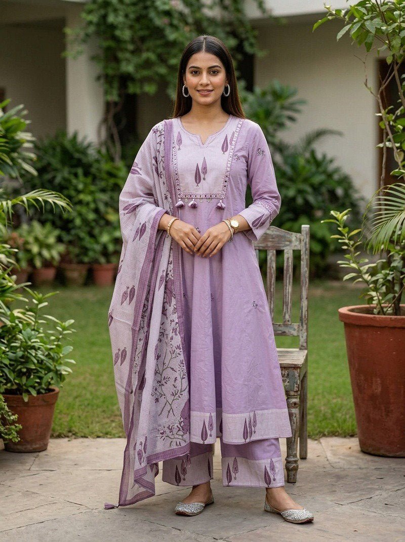 Amrah Wholesale Naisha K 1131 Mul Cotton Embroidered Kurti Pant Dupatta Set - Amrah Wholesale