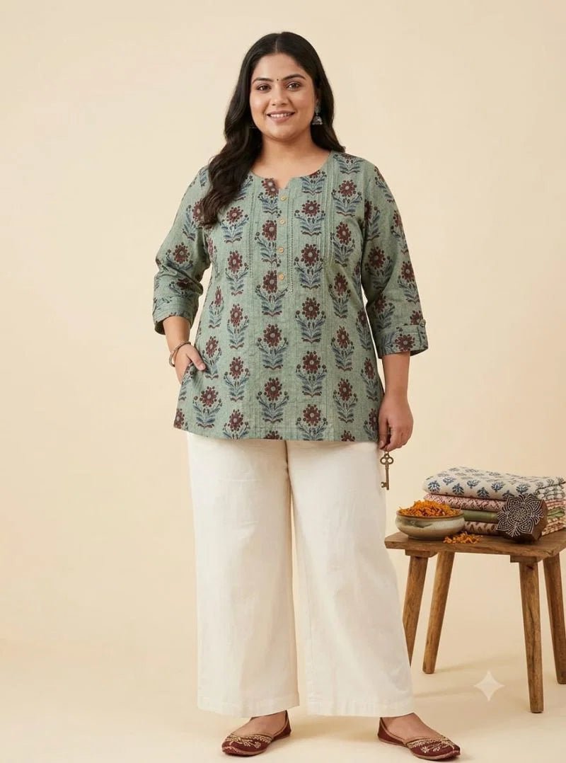 Amrah Wholesale Naisha K 1132 Plus Size Cotton Kantha Work Short Kurti - Amrah Wholesale