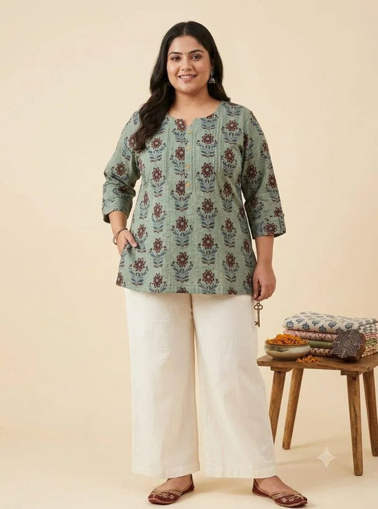 Amrah Wholesale Naisha K 1132 Plus Size Cotton Kantha Work Short Kurti - Amrah Wholesale
