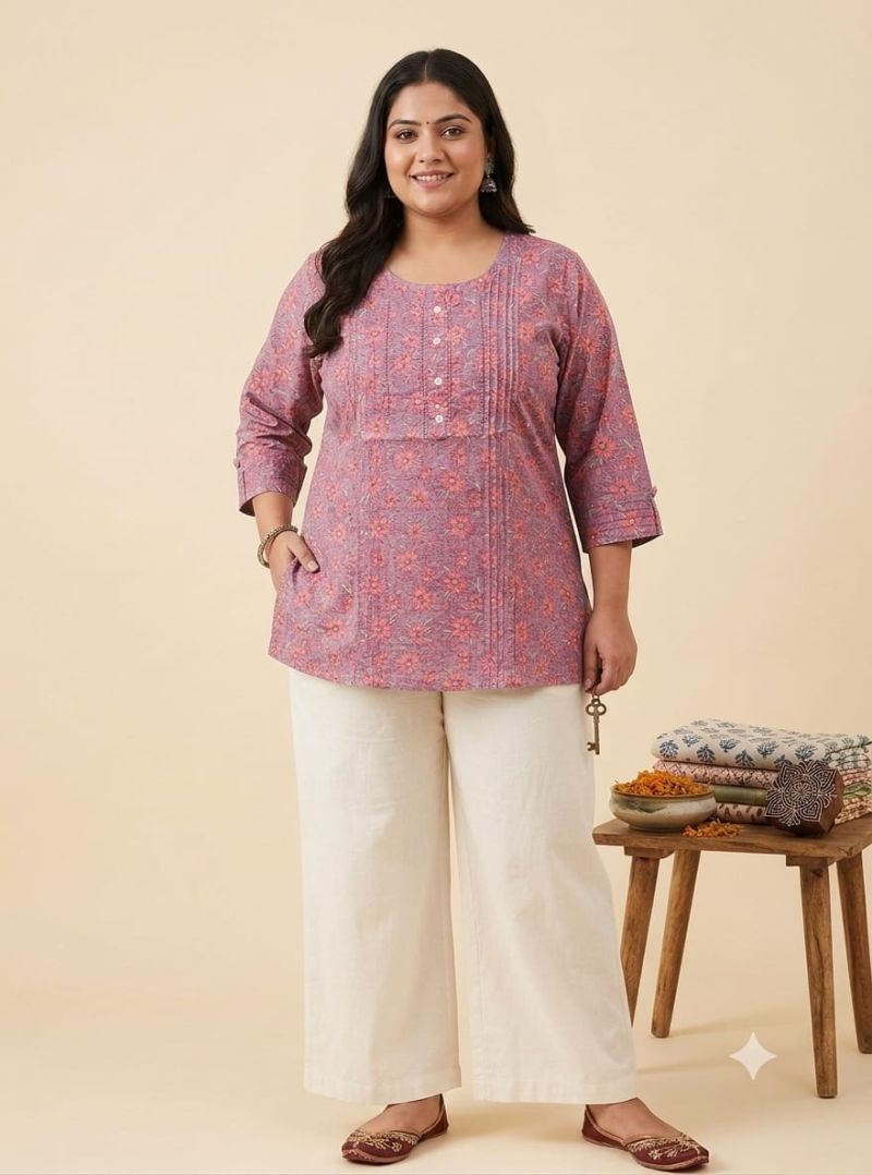Amrah Wholesale Naisha K 1132 Plus Size Cotton Kantha Work Short Kurti - Amrah Wholesale