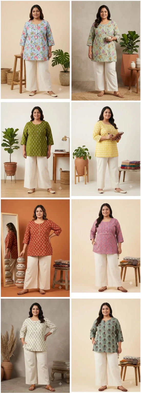 Amrah Wholesale Naisha K 1132 Plus Size Cotton Kantha Work Short Kurti - Amrah Wholesale