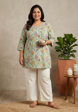 Amrah Wholesale Naisha K 1132 Plus Size Cotton Kantha Work Short Kurti - Amrah Wholesale