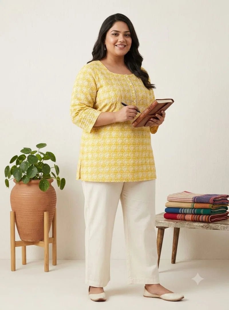 Amrah Wholesale Naisha K 1132 Plus Size Cotton Kantha Work Short Kurti - Amrah Wholesale