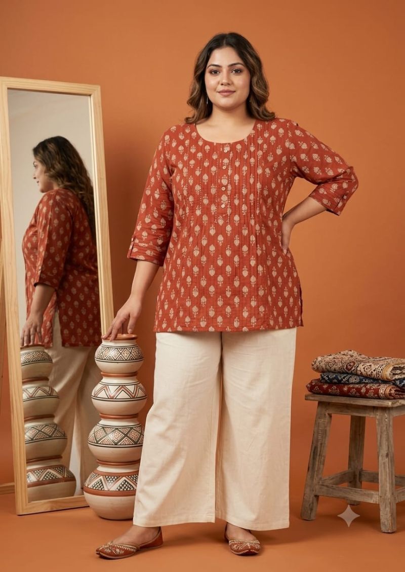 Amrah Wholesale Naisha K 1132 Plus Size Cotton Kantha Work Short Kurti - Amrah Wholesale