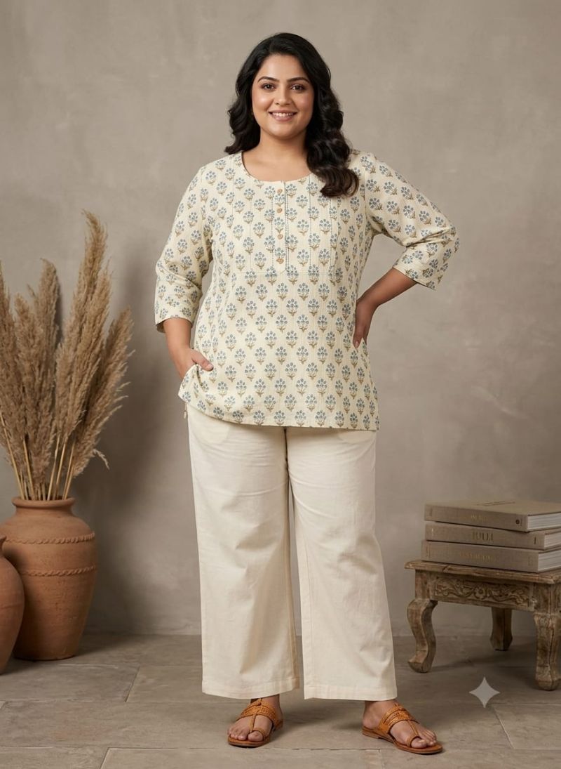 Amrah Wholesale Naisha K 1132 Plus Size Cotton Kantha Work Short Kurti - Amrah Wholesale