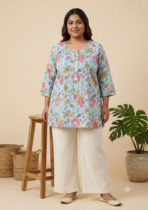 Amrah Wholesale Naisha K 1132 Plus Size Cotton Kantha Work Short Kurti - Amrah Wholesale