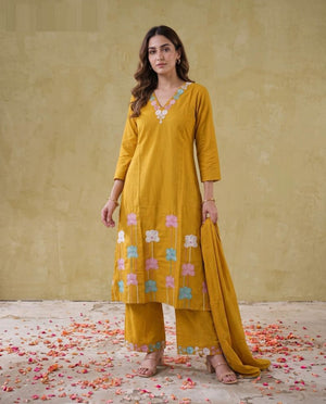 Amrah Wholesale Naisha K 1135 Mul Cotton Embroidered Kurti Pant Dupatta Set - Amrah Wholesale