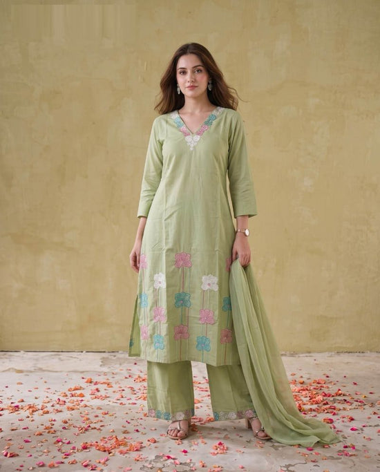 Amrah Wholesale Naisha K 1135 Mul Cotton Embroidered Kurti Pant Dupatta Set