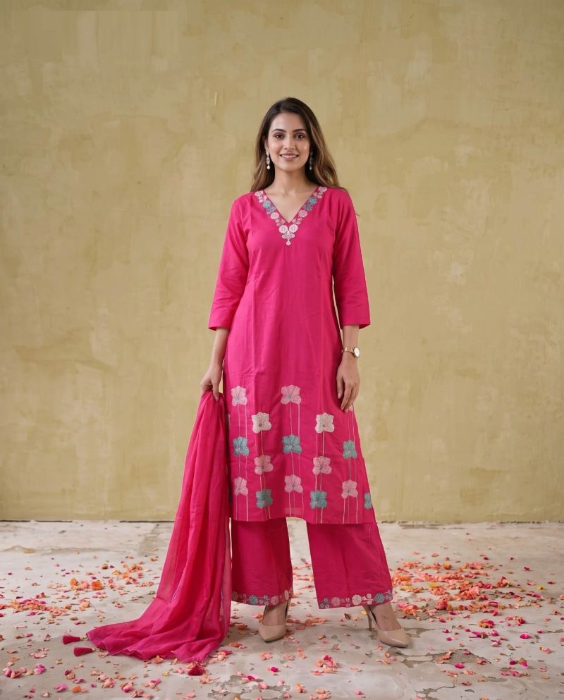 Amrah Wholesale Naisha K 1135 Mul Cotton Embroidered Kurti Pant Dupatta Set