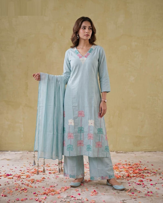 Amrah Wholesale Naisha K 1135 Mul Cotton Embroidered Kurti Pant Dupatta Set