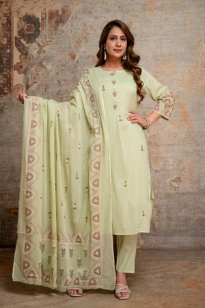 Amrah Wholesale Naisha K 1136 Mul Cotton Embroidered Kurti Pant Dupatta Set - Amrah Wholesale