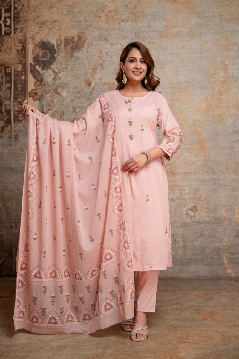 Amrah Wholesale Naisha K 1136 Mul Cotton Embroidered Kurti Pant Dupatta Set