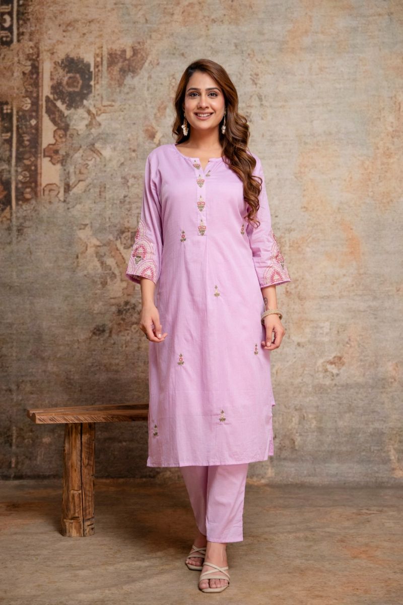 Amrah Wholesale Naisha K 1136 Mul Cotton Embroidered Kurti Pant Dupatta Set