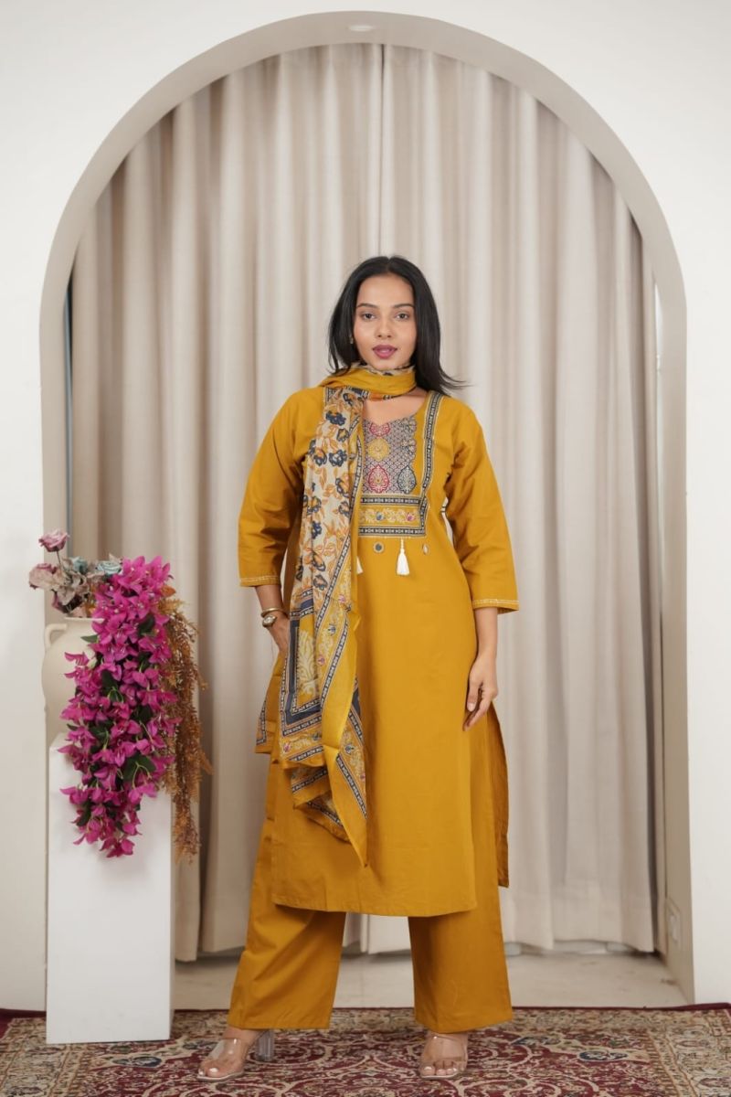 Amrah Wholesale Naisha K 1138 Dhabu Cotton Printed Kurti With Bottom & Dupatta - Amrah Wholesale