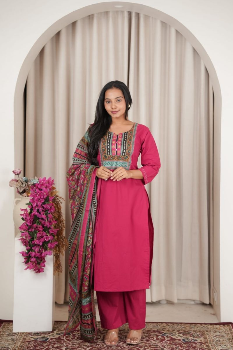 Amrah Wholesale Naisha K 1138 Dhabu Cotton Printed Kurti With Bottom & Dupatta - Amrah Wholesale