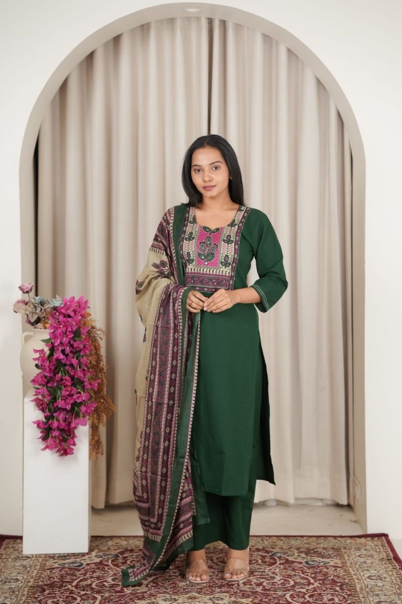 Amrah Wholesale Naisha K 1138 Dhabu Cotton Printed Kurti With Bottom & Dupatta - Amrah Wholesale