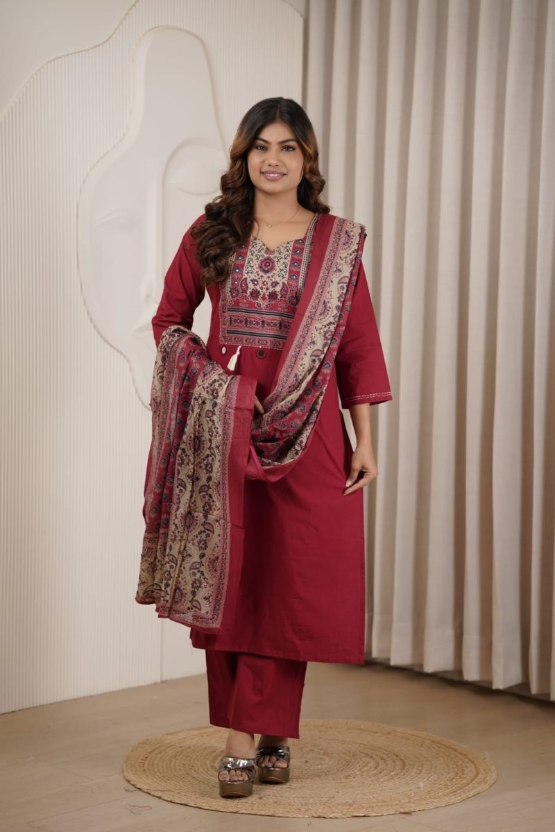 Amrah Wholesale Naisha K 1138 Dhabu Cotton Printed Kurti With Bottom & Dupatta - Amrah Wholesale