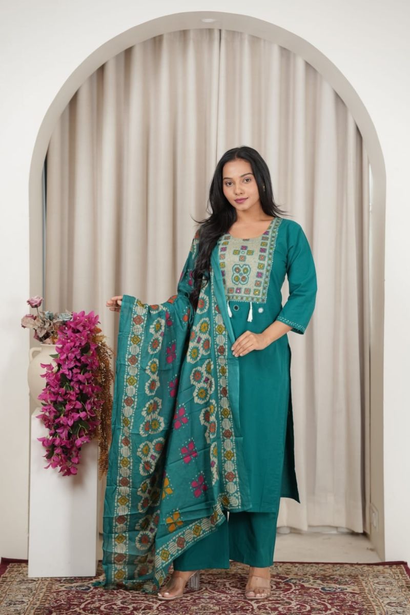 Amrah Wholesale Naisha K 1138 Dhabu Cotton Printed Kurti With Bottom & Dupatta - Amrah Wholesale