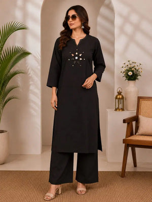 Amrah Wholesale Naisha K 1142 Dhabu Cotton Mirror Work Kurti Pant Set