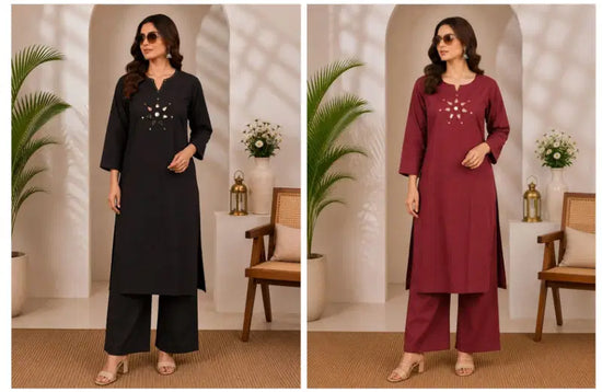 Amrah Wholesale Naisha K 1142 Dhabu Cotton Mirror Work Kurti Pant Set