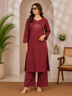 Amrah Wholesale Naisha K 1142 Dhabu Cotton Mirror Work Kurti Pant Set
