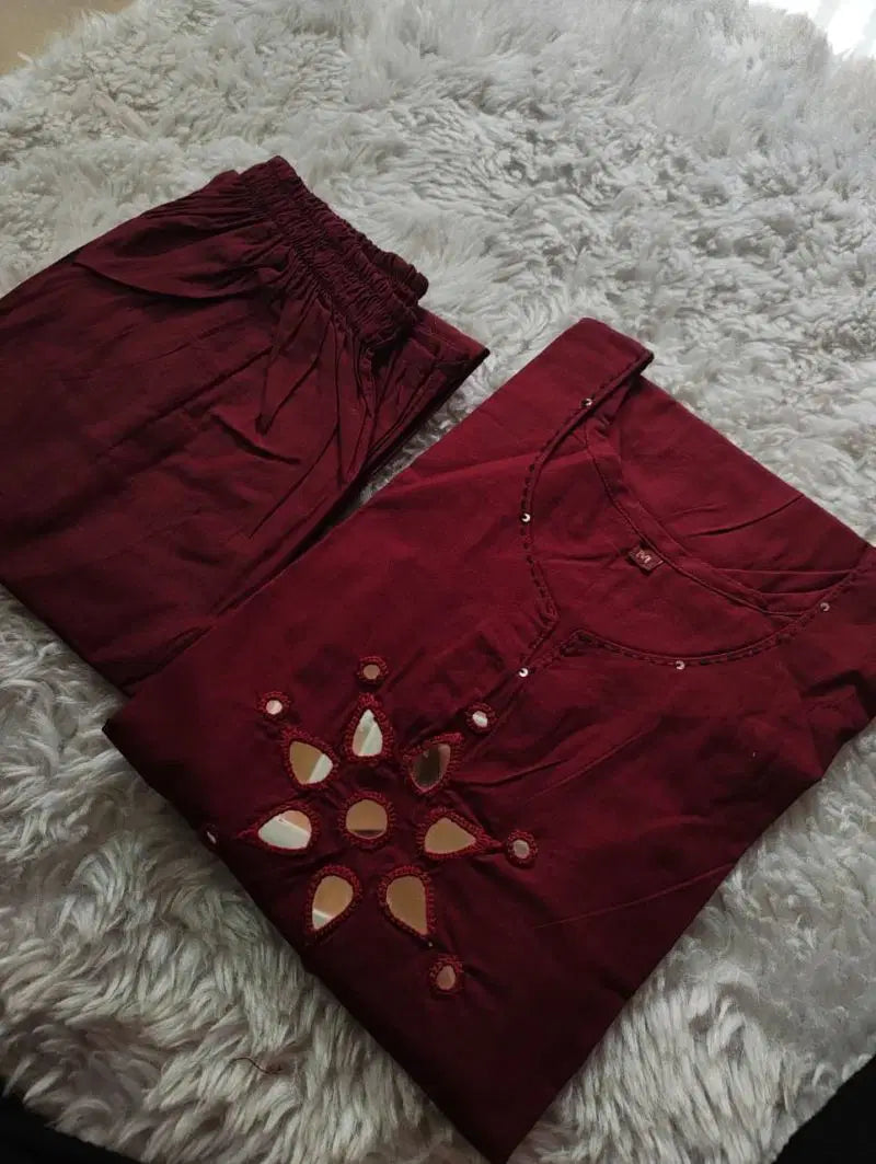 Amrah Wholesale Naisha K 1142 Dhabu Cotton Mirror Work Kurti Pant Set