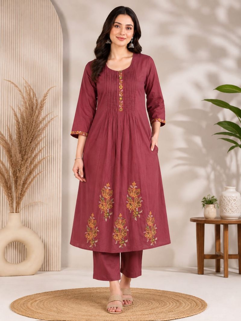 Amrah Wholesale Naisha K 1143 Dhabu Cotton Embroidered Anarkali Kurti Pant Set