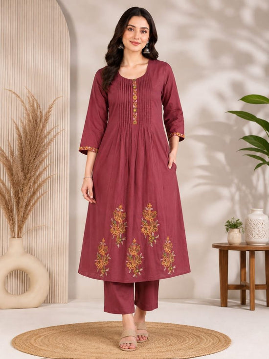 Amrah Wholesale Naisha K 1143 Dhabu Cotton Embroidered Anarkali Kurti Pant Set
