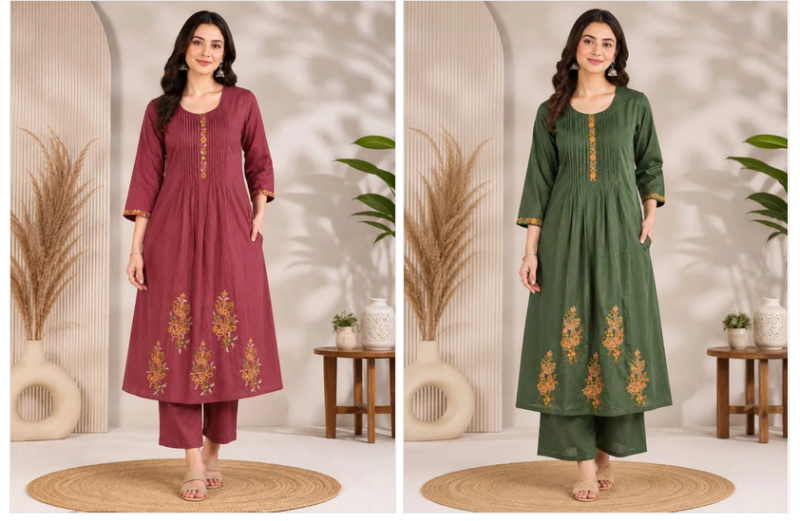 Amrah Wholesale Naisha K 1143 Dhabu Cotton Embroidered Anarkali Kurti Pant Set