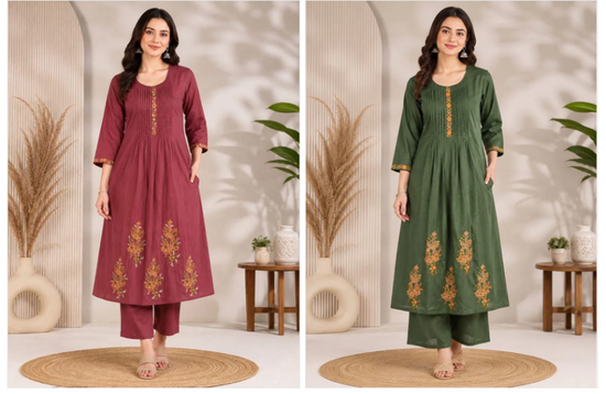 Amrah Wholesale Naisha K 1143 Dhabu Cotton Embroidered Anarkali Kurti Pant Set