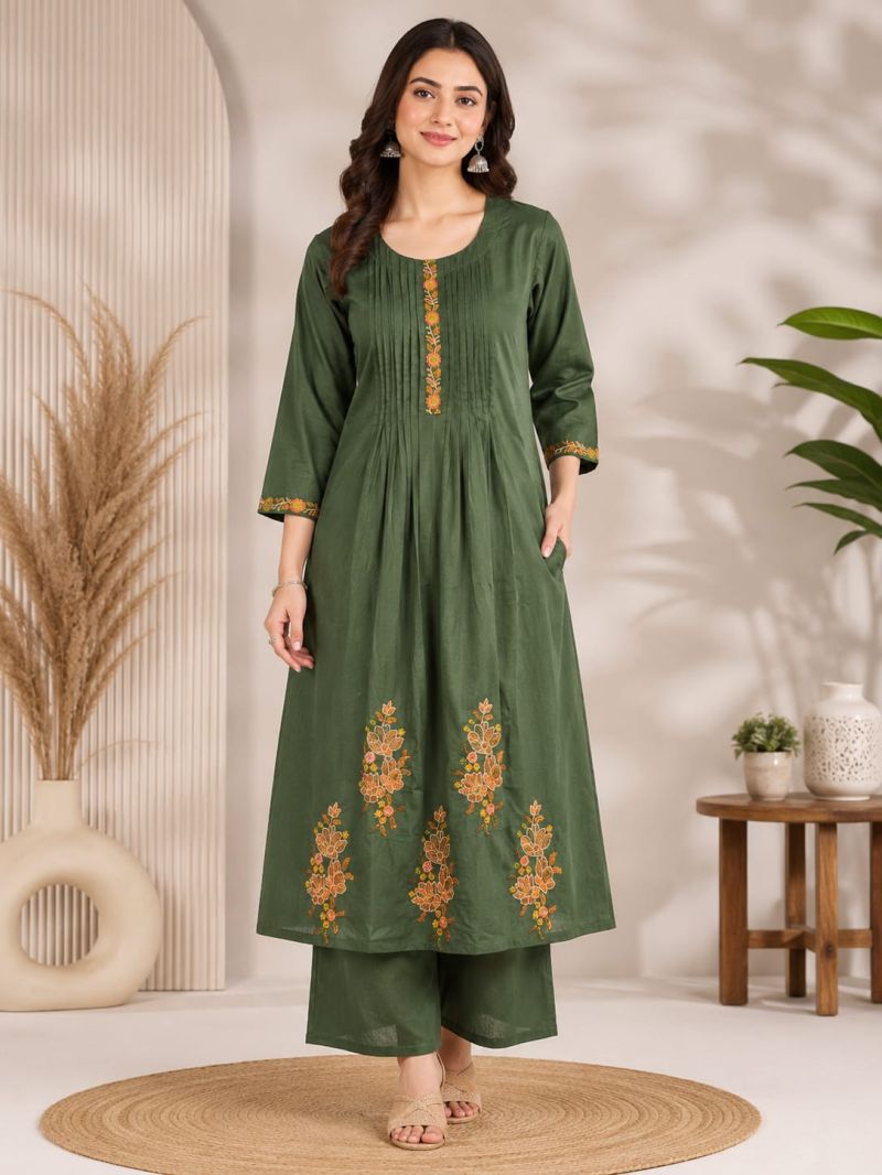 Amrah Wholesale Naisha K 1143 Dhabu Cotton Embroidered Anarkali Kurti Pant Set