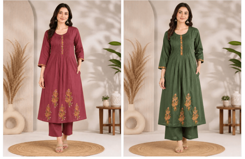 Amrah Wholesale Naisha K 1143 Dhabu Cotton Embroidered Anarkali Kurti Pant Set - Amrah Wholesale