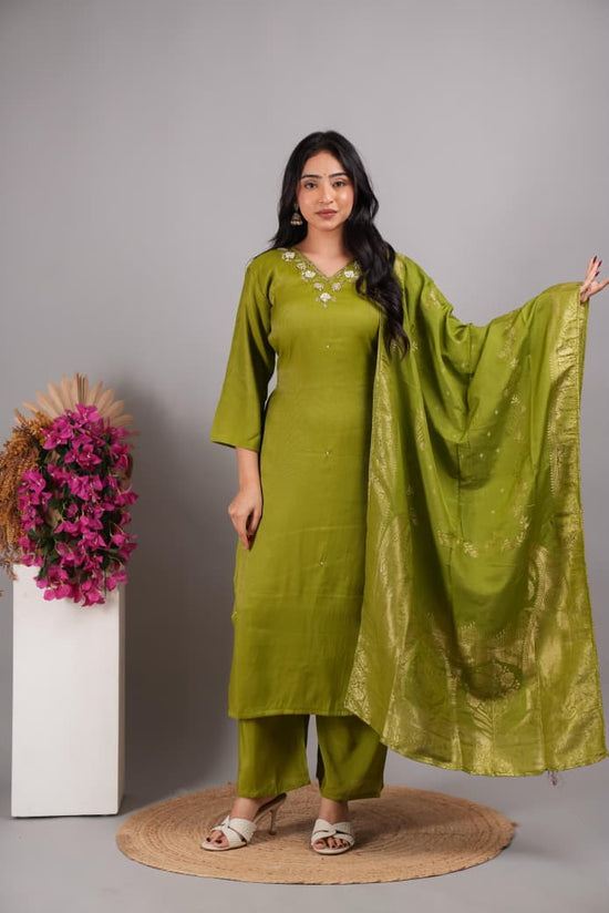 Amrah Wholesale Naisha K 1157 Leo Denting Hand Work Kurti Pant Dupatta Set