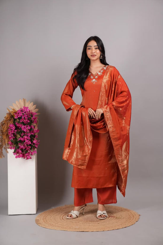 Amrah Wholesale Naisha K 1157 Leo Denting Hand Work Kurti Pant Dupatta Set