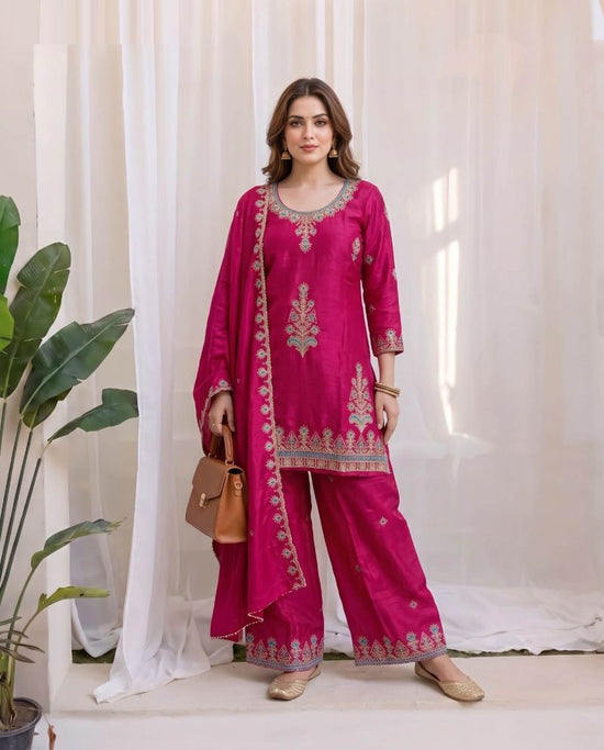Amrah Wholesale Naisha K 1158 Chinon Crush Embroidered Kurti Pant Dupatta Set