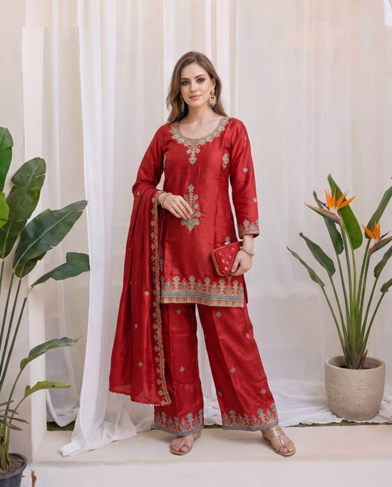 Amrah Wholesale Naisha K 1158 Chinon Crush Embroidered Kurti Pant Dupatta Set
