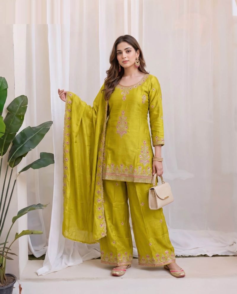 Amrah Wholesale Naisha K 1158 Chinon Crush Embroidered Kurti Pant Dupatta Set