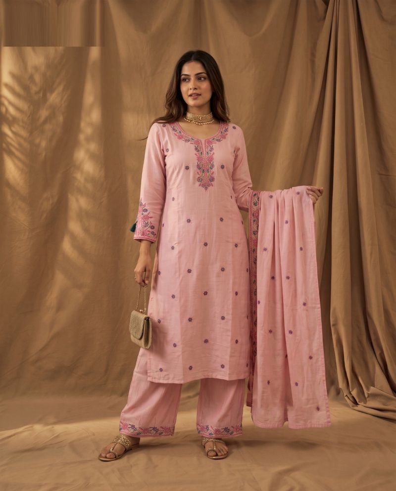 Amrah Wholesale Naisha K 1177 Mul Chanderi Kurti Pant Dupatta Set