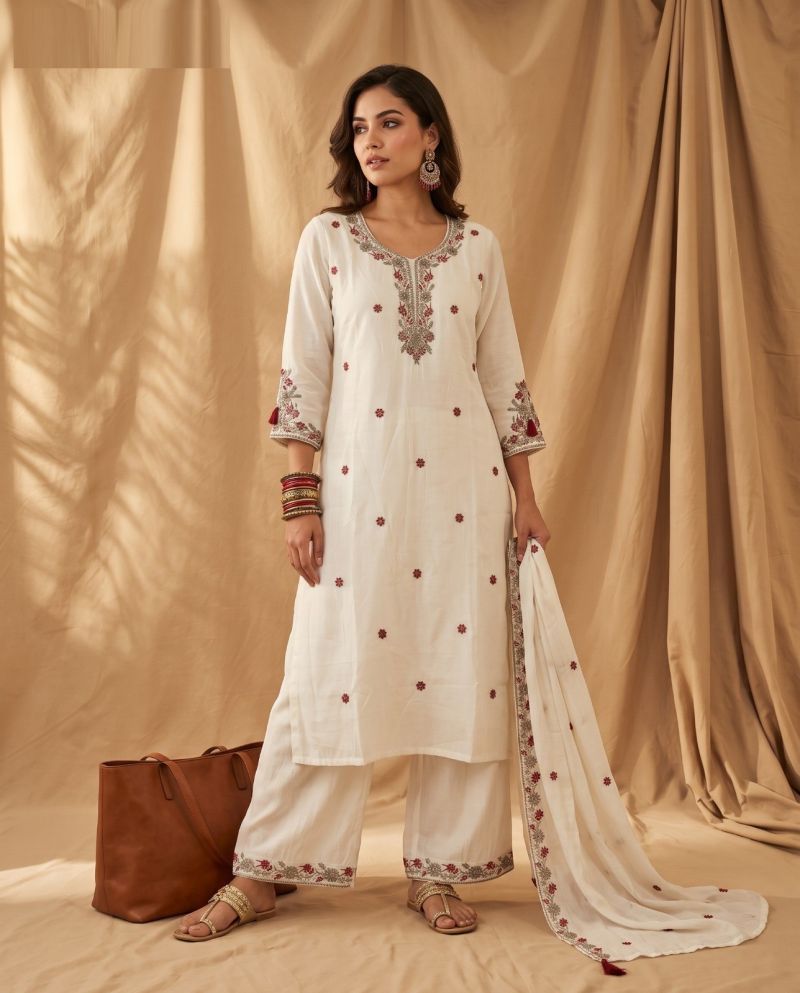 Amrah Wholesale Naisha K 1177 Mul Chanderi Kurti Pant Dupatta Set