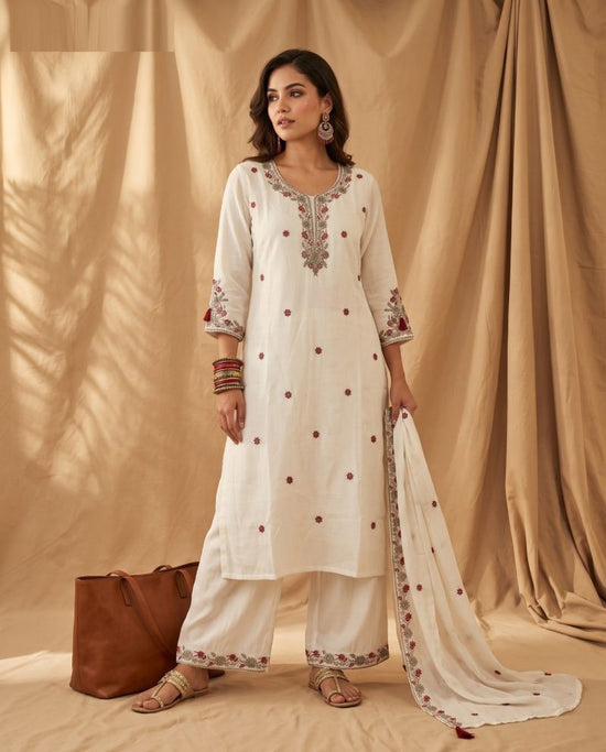 Amrah Wholesale Naisha K 1177 Mul Chanderi Kurti Pant Dupatta Set