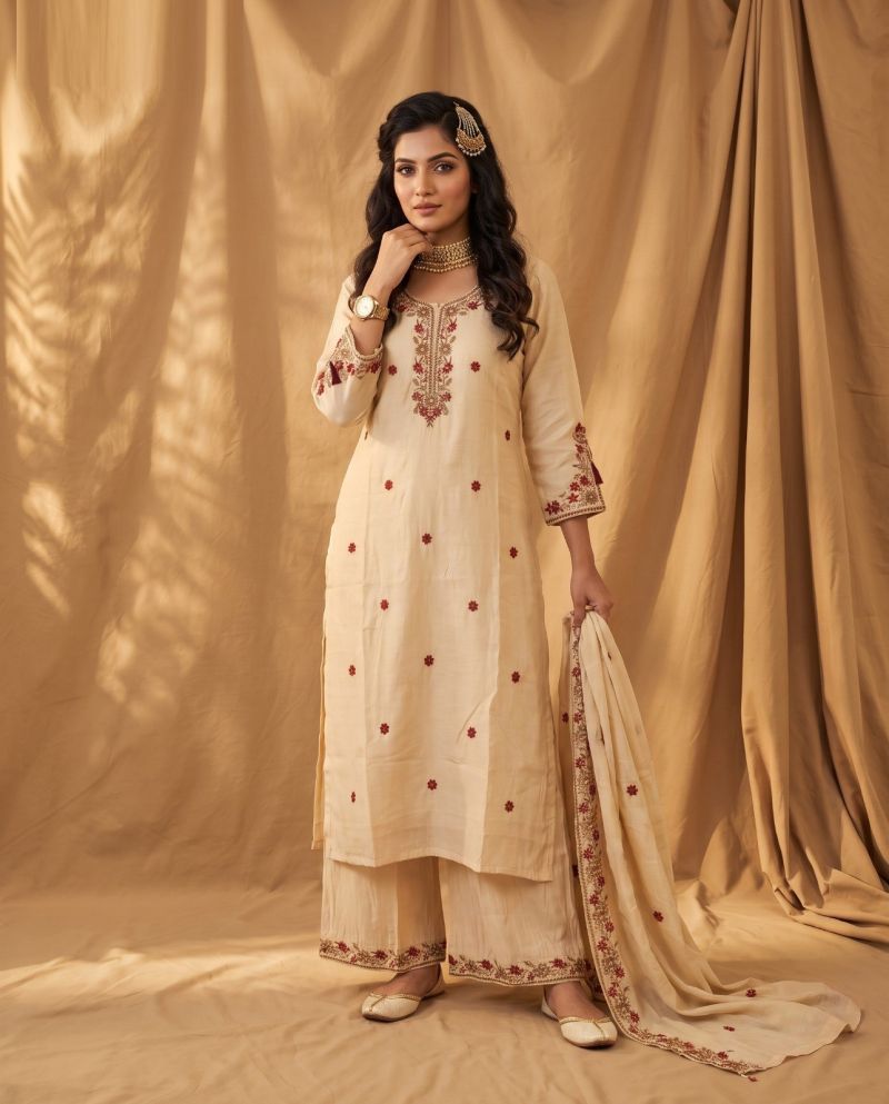 Amrah Wholesale Naisha K 1177 Mul Chanderi Kurti Pant Dupatta Set