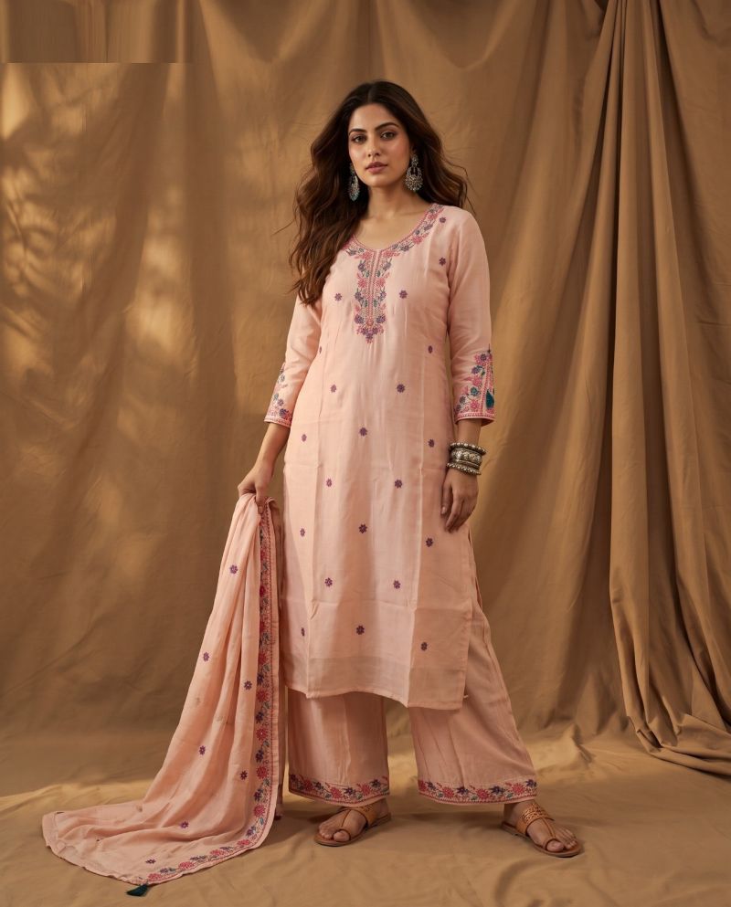Amrah Wholesale Naisha K 1177 Mul Chanderi Kurti Pant Dupatta Set