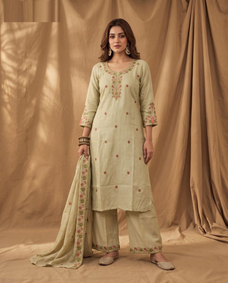 Amrah Wholesale Naisha K 1177 Mul Chanderi Kurti Pant Dupatta Set
