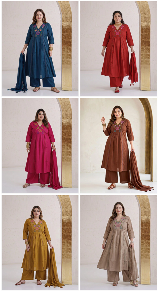 Amrah Wholesale Naisha K 1180 Dhabu Cotton Kurti Pant Dupatta Set