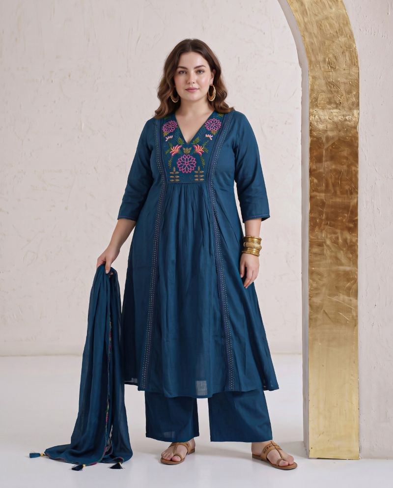Amrah Wholesale Naisha K 1180 Dhabu Cotton Kurti Pant Dupatta Set